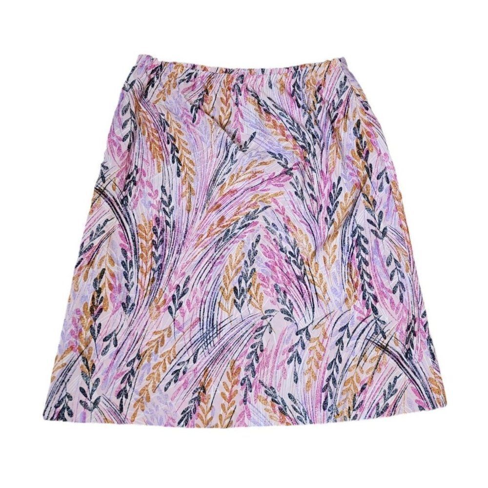 Vintage ALine Skirt Boho Womens Size L Pink Purple Double Knit Polyester